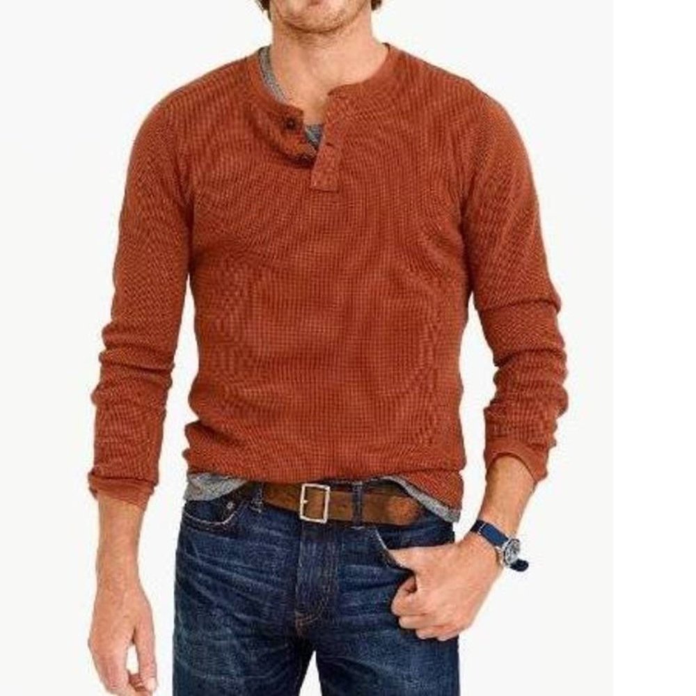 Arrow Thermal Henley Shirt Mens 2XL Orange Long Sleeve Classic Fit Tagless